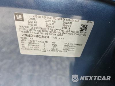 Zdjęcie 13 z 13 samochodu: 2011 CHEVROLET EQUINOX LT VIN:2CNALDEC9B6384050 - miniatura
