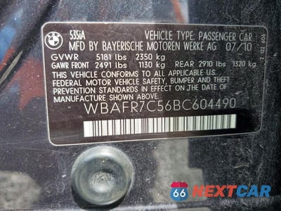 Zdjęcie 12 z 12 samochodu: 2011 BMW 535 I VIN:WBAFR7C56BC604490 - miniatura