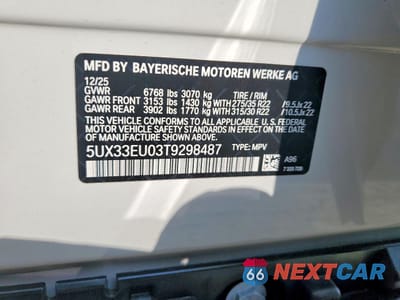Zdjęcie 12 z 12 samochodu: 2026 BMW X5 M60I VIN:5UX33EU03T9298487 - miniatura