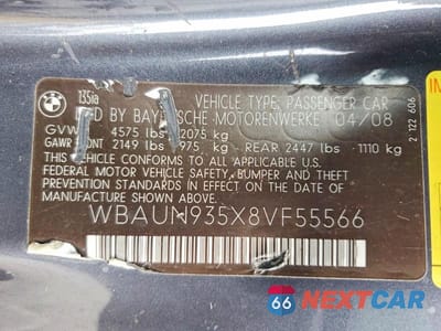 Zdjęcie 12 z 12 samochodu: 2008 BMW 135 I VIN:WBAUN935X8VF55566 - miniatura