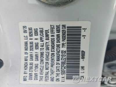 Zdjęcie 12 z 12 samochodu: 2020 HONDA CIVIC SPORT VIN:19XFC2F88LE215132 - miniatura