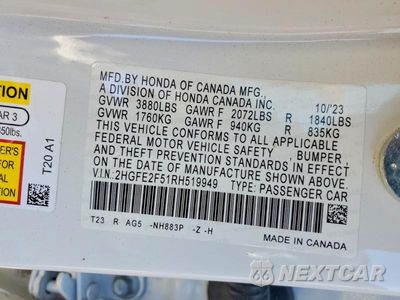 Zdjęcie 12 z 12 samochodu: 2024 HONDA CIVIC SPORT VIN:2HGFE2F51RH519949 - miniatura