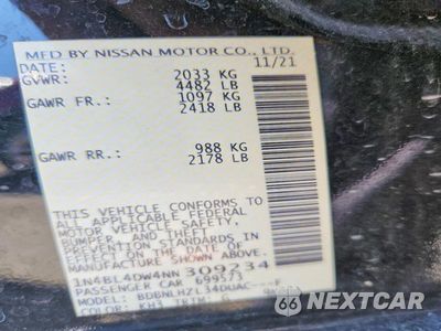 Zdjęcie 13 z 13 samochodu: 2022 NISSAN ALTIMA SV VIN:1N4BL4DW4NN309234 - miniatura