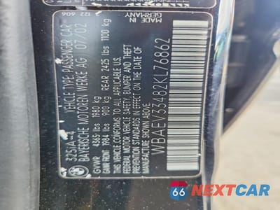 Zdjęcie 12 z 12 samochodu: 2002 BMW 325 I VIN:WBAEV33482KL76862 - miniatura