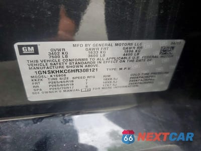 Zdjęcie 13 z 13 samochodu: 2017 CHEVROLET SUBURBAN K1500 LT VIN:1GNSKHKC6HR308121 - miniatura