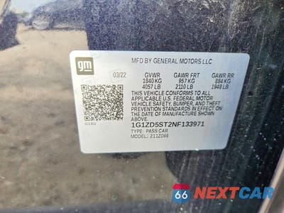 Zdjęcie 12 z 12 samochodu: 2022 CHEVROLET MALIBU LT VIN:1G1ZD5ST2NF133971 - miniatura