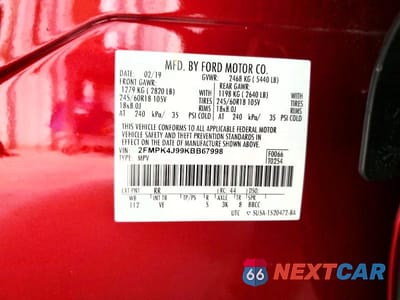 Zdjęcie 13 z 13 samochodu: 2019 FORD EDGE SEL VIN:2FMPK4J99KBB67998 - miniatura