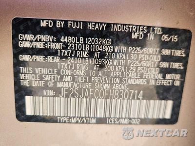 Zdjęcie 13 z 13 samochodu: 2015 SUBARU FORESTER 2.5I PREMIUM VIN:JF2SJAFC0FH830714 - miniatura