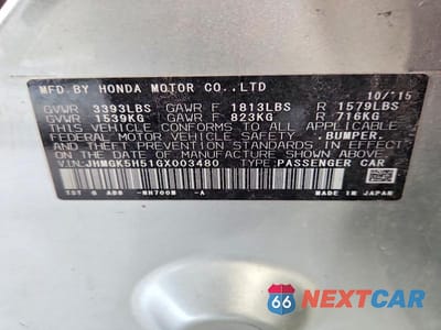Zdjęcie 12 z 12 samochodu: 2016 HONDA FIT LX VIN:JHMGK5H51GX003480 - miniatura