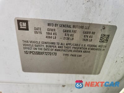 Zdjęcie 12 z 12 samochodu: 2015 CHEVROLET CRUZE LT VIN:1G1PC5SBXF7270170 - miniatura