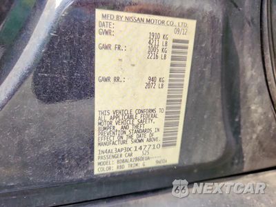 Zdjęcie 12 z 12 samochodu: 2013 NISSAN ALTIMA 2.5 VIN:1N4AL3AP3DC147710 - miniatura