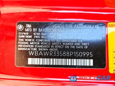 Zdjęcie 12 z 12 samochodu: 2008 BMW 328 I SULEV VIN:WBAWR33588P150995 - miniatura