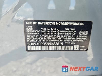 Zdjęcie 12 z 12 samochodu: 2022 BMW X3 XDRIVE30I VIN:5UX53DP05N9K83815 - miniatura