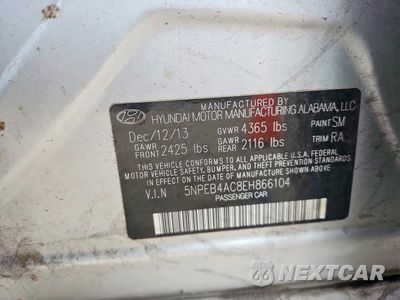 Zdjęcie 13 z 13 samochodu: 2014 HYUNDAI SONATA GLS VIN:5NPEB4AC8EH866104 - miniatura