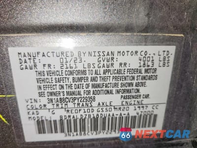 Zdjęcie 12 z 12 samochodu: 2023 NISSAN SENTRA SV VIN:3N1AB8CV3PY229358 - miniatura