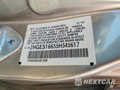 Zdjęcie 12 z 12 samochodu: 2005 HONDA CIVIC LX VIN:2HGES16655H545617 - miniatura
