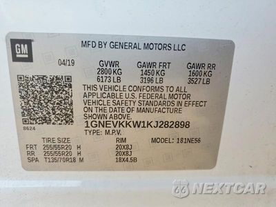 Zdjęcie 13 z 13 samochodu: 2019 CHEVROLET TRAVERSE PREMIER VIN:1GNEVKKW1KJ282898 - miniatura