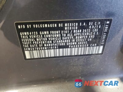 Zdjęcie 12 z 12 samochodu: 2019 VOLKSWAGEN JETTA S VIN:3VWC57BU5KM110191 - miniatura