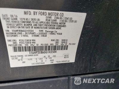 Zdjęcie 12 z 12 samochodu: 2016 FORD TAURUS SEL VIN:1FAHP2E86GG143504 - miniatura