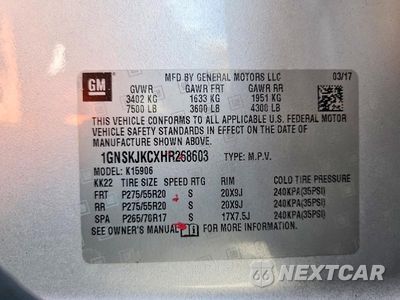 Zdjęcie 13 z 13 samochodu: 2017 CHEVROLET SUBURBAN K1500 PREMIER VIN:1GNSKJKCXHR268603 - miniatura