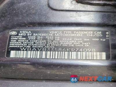 Zdjęcie 12 z 12 samochodu: 2006 BMW 330 I VIN:WBAVB33586KR74098 - miniatura