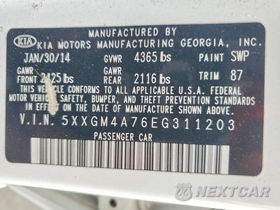 Zdjęcie 13 z 13 samochodu: 2014 KIA OPTIMA LX VIN:5XXGM4A76EG311203 - miniatura