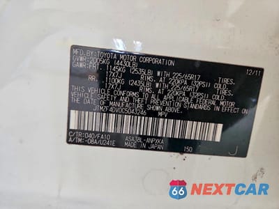 Zdjęcie 13 z 13 samochodu: 2012 TOYOTA RAV4 BASE VIN:JTMZF4DV0C5043246 - miniatura