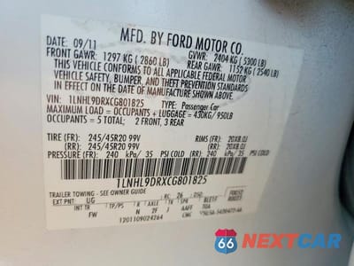 Zdjęcie 12 z 12 samochodu: 2012 LINCOLN MKS VIN:1LNHL9DRXCG801825 - miniatura