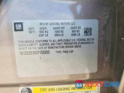 Zdjęcie 12 z 12 samochodu: 2012 CHEVROLET MALIBU 1LT VIN:1G1ZC5E05CF150930 - miniatura