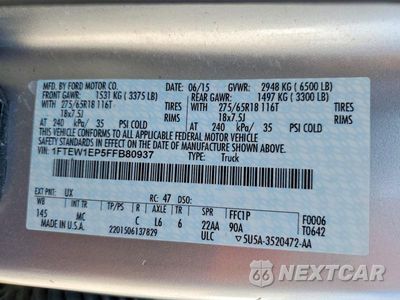 Zdjęcie 12 z 12 samochodu: 2015 FORD F150 SUPERCREW VIN:1FTEW1EP5FFB80937 - miniatura
