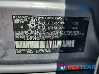 Zdjęcie 13 z 13 samochodu: 2022 TOYOTA RAV4 XLE PREMIUM VIN:2T3C1RFV1NC181826 - miniatura