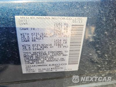 Zdjęcie 13 z 13 samochodu: 2013 NISSAN PATHFINDER S VIN:5N1AR2MN0DC680509 - miniatura