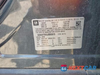 Zdjęcie 12 z 12 samochodu: 2018 CHEVROLET EQUINOX LT VIN:3GNAXTEX2JS553015 - miniatura
