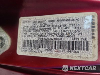 Zdjęcie 12 z 12 samochodu: 2001 TOYOTA COROLLA S VIN:1NXBR12E31Z481509 - miniatura