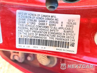Zdjęcie 12 z 12 samochodu: 2021 HONDA CIVIC SPORT VIN:2HGFC2F89MH542100 - miniatura