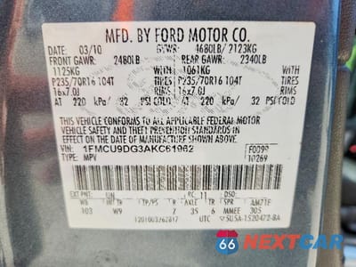 Zdjęcie 14 z 14 samochodu: 2010 FORD ESCAPE XLT VIN:1FMCU9DG3AKC61962 - miniatura