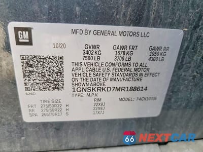 Zdjęcie 13 z 13 samochodu: 2021 CHEVROLET TAHOE K1500 RST VIN:1GNSKRKD7MR188614 - miniatura