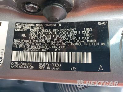 Zdjęcie 13 z 13 samochodu: 2007 LEXUS GX 470 VIN:JTJBT20X970146770 - miniatura