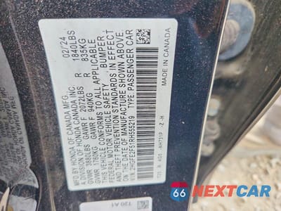 Zdjęcie 12 z 12 samochodu: 2024 HONDA CIVIC SPORT VIN:2HGFE2F51RH555219 - miniatura