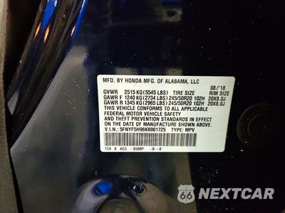 Zdjęcie 13 z 13 samochodu: 2019 HONDA PILOT TOURING VIN:5FNYF5H96KB001725 - miniatura