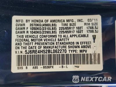 Zdjęcie 14 z 14 samochodu: 2011 HONDA CR-V EX VIN:5J6RE4H52BL062270 - miniatura