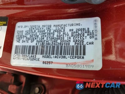 Zdjęcie 12 z 12 samochodu: 2004 TOYOTA CAMRY XLE VIN:4T1BE30K24U286988 - miniatura