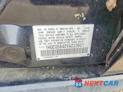 Zdjęcie 12 z 12 samochodu: 2000 HONDA ACCORD LX VIN:1HGCG5640YA033801 - miniatura