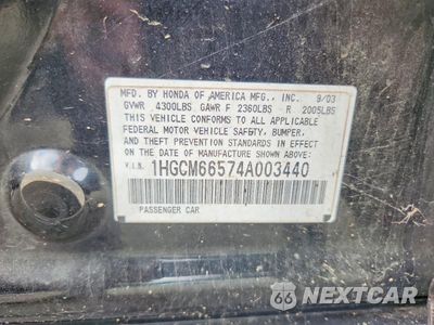 Zdjęcie 12 z 12 samochodu: 2004 HONDA ACCORD EX VIN:1HGCM66574A003440 - miniatura