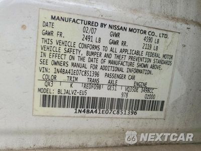 Zdjęcie 12 z 12 samochodu: 2007 NISSAN MAXIMA 3.5 SE VIN:1N4BA41E07C851396 - miniatura