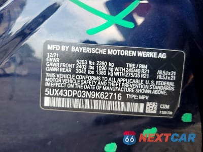 Zdjęcie 13 z 13 samochodu: 2022 BMW X3 SDRIVE30I VIN:5UX43DP03N9K62716 - miniatura