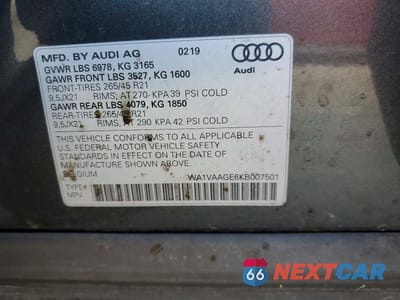 Zdjęcie 13 z 13 samochodu: 2019 AUDI E-TRON PRESTIGE VIN:WA1VAAGE6KB007501 - miniatura