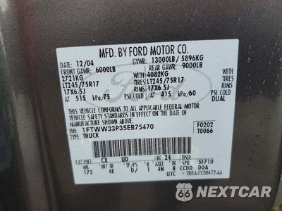 Zdjęcie 12 z 12 samochodu: 2005 FORD F350 SUPER DUTY VIN:1FTWW33P35EB75470 - miniatura