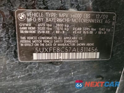 Zdjęcie 12 z 12 samochodu: 2010 BMW X5 XDRIVE48I VIN:5UXFE8C57AL311456 - miniatura