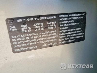 Zdjęcie 12 z 12 samochodu: 2011 BUICK REGAL CXL VIN:W04GV5EV9B1088149 - miniatura